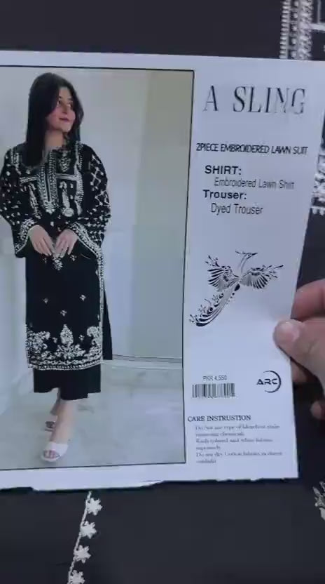 Black Embroidered 2-Pcs Women's Lawn Suit