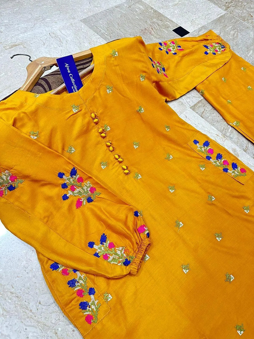Yellow Embroidered 2-Pcs Cotton Set For Women
