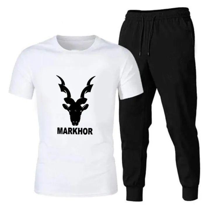 Men Cotton Printed Track Suit White Markhor Design