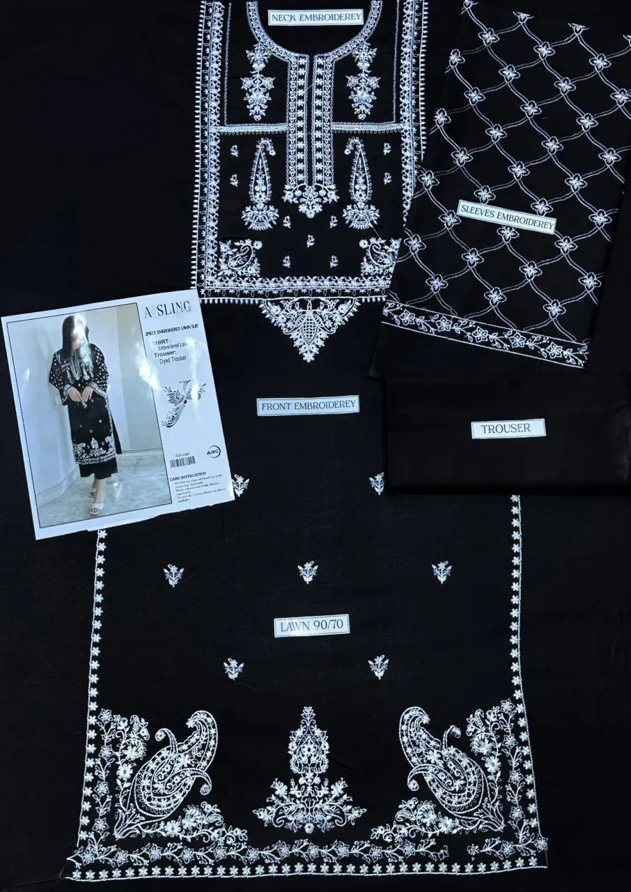 Black Embroidered 2-Pcs Women's Lawn Suit