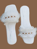 White Women's Fancy Rexine Slipers