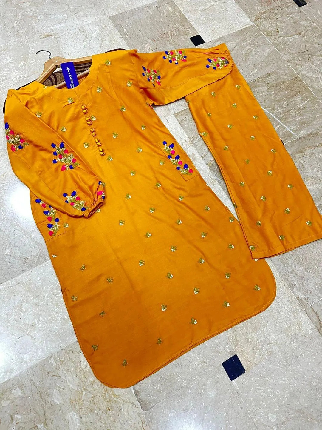Yellow Embroidered 2-Pcs Cotton Set For Women